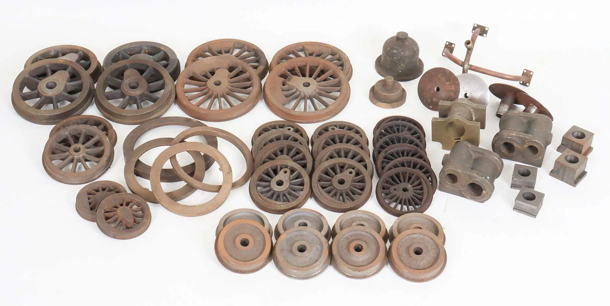 Box of wheels and castings