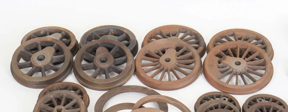 Box of wheels and castings