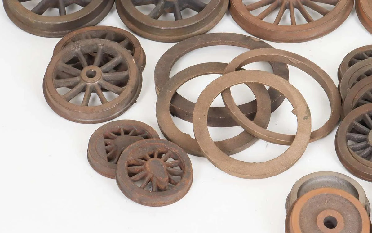Box of wheels and castings