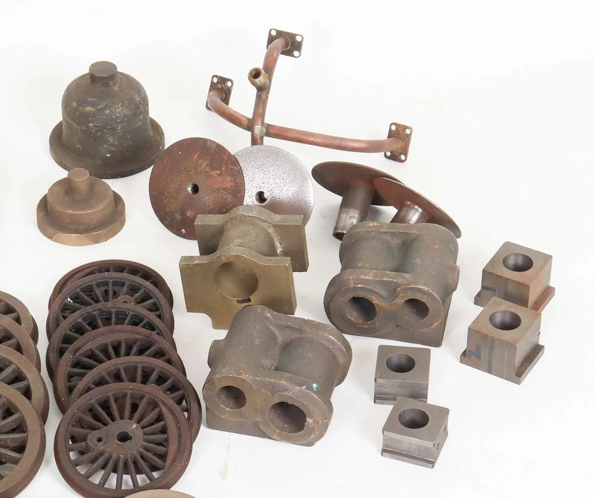 Box of wheels and castings