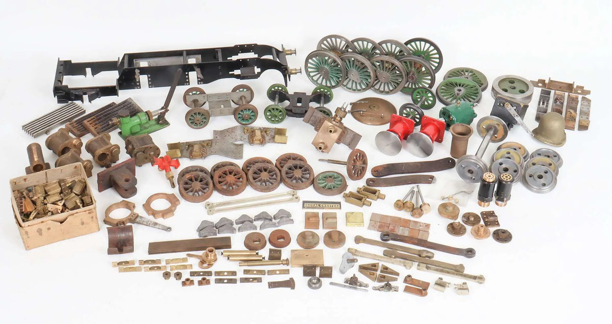 Large box of assorted parts and castings