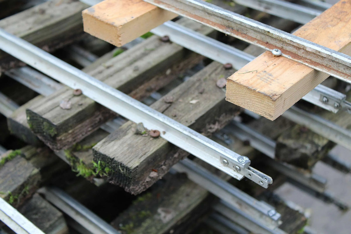 120 metres 5 inch gauge track with two turnouts and buffer stops