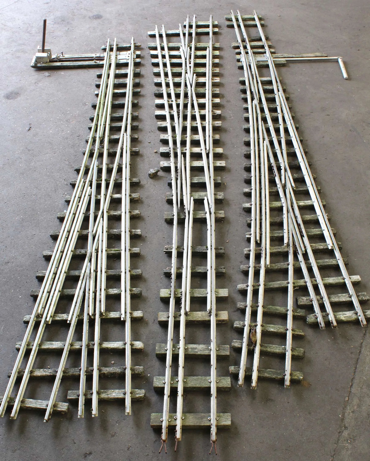 Three multi-gauge 3 1/2 & 5 inch turnouts