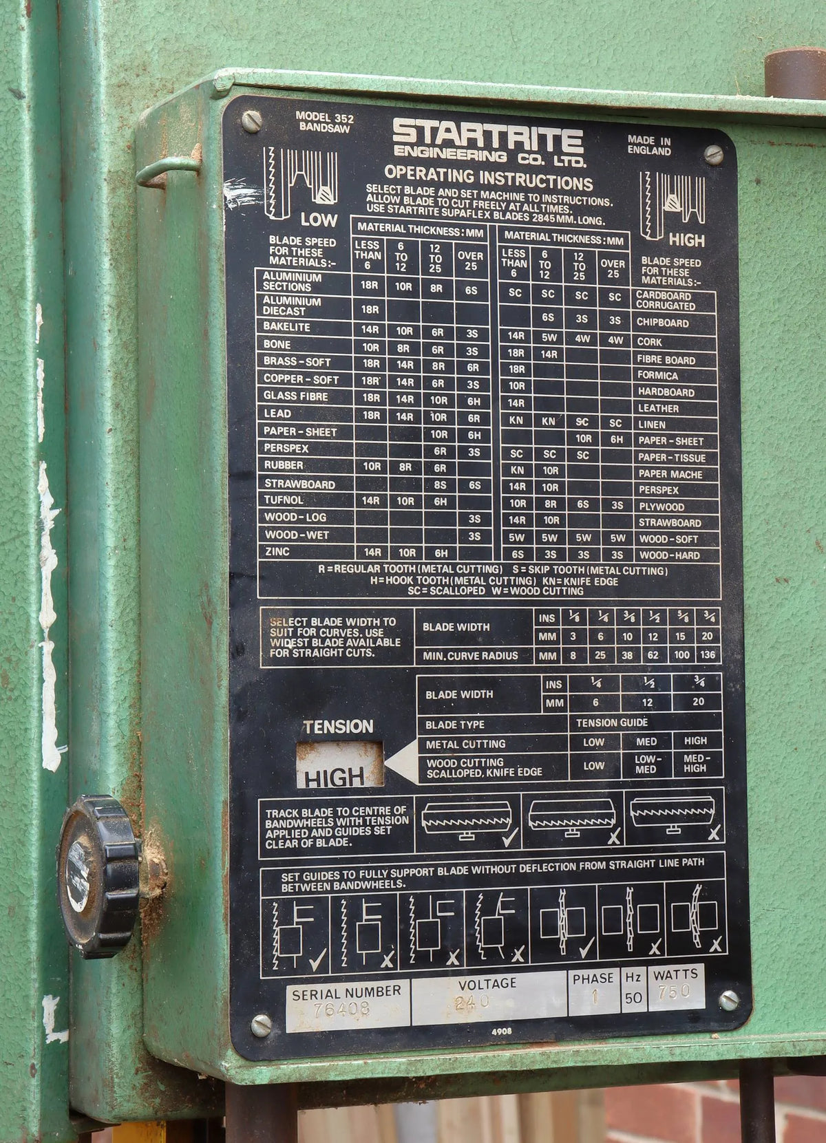 Startrite 352 vertical bandsaw