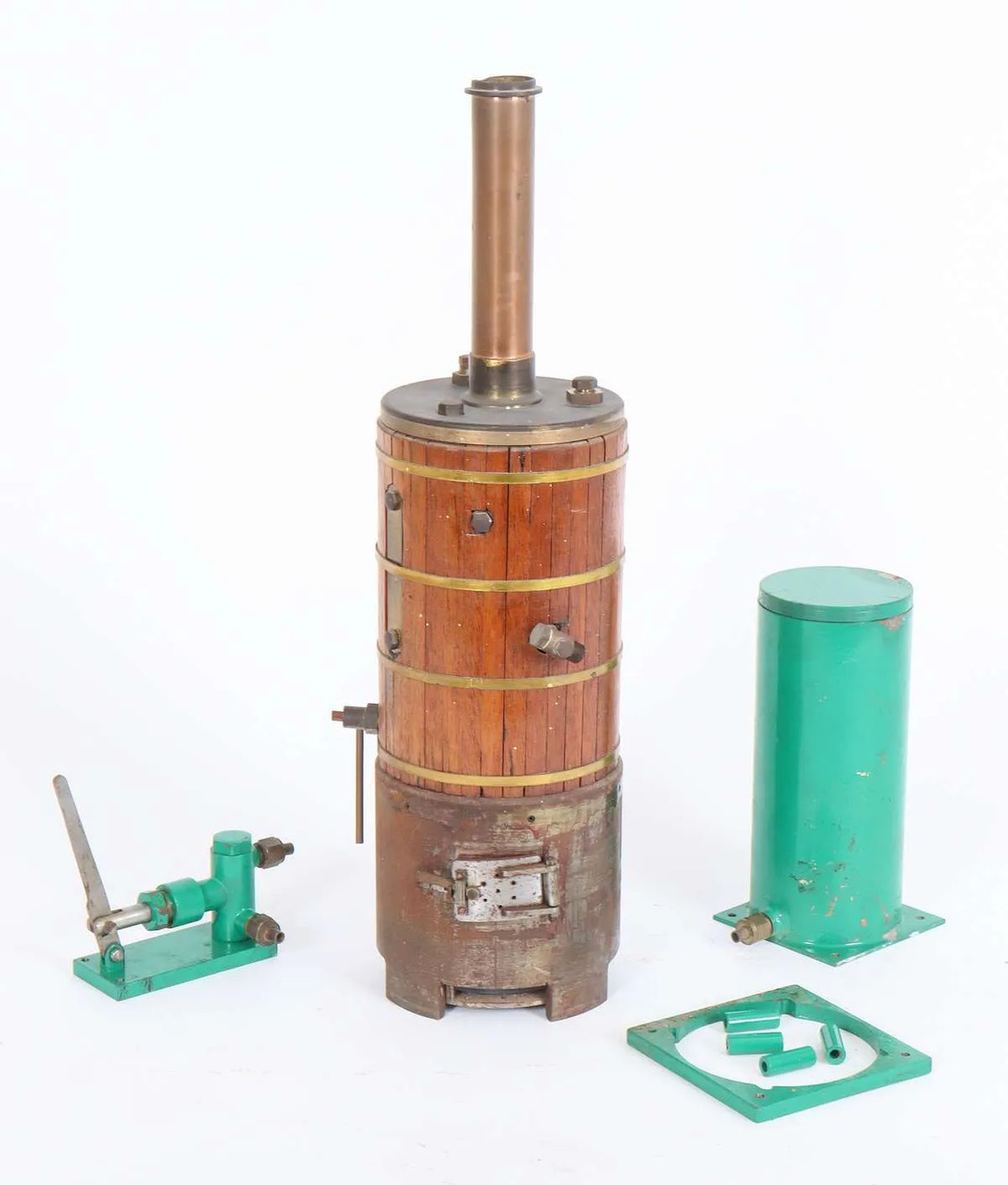 Vertical boiler with water tank and hand pump