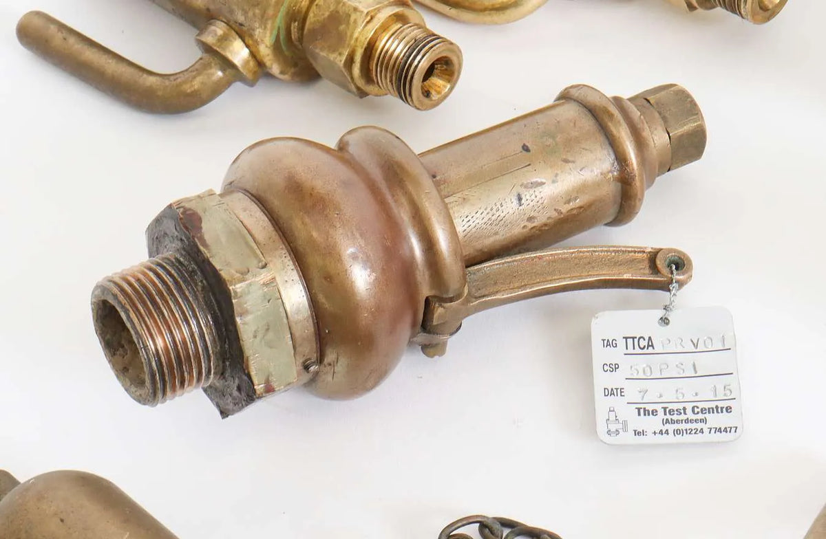 Collection of full-size lubricators, safety valve, whistle