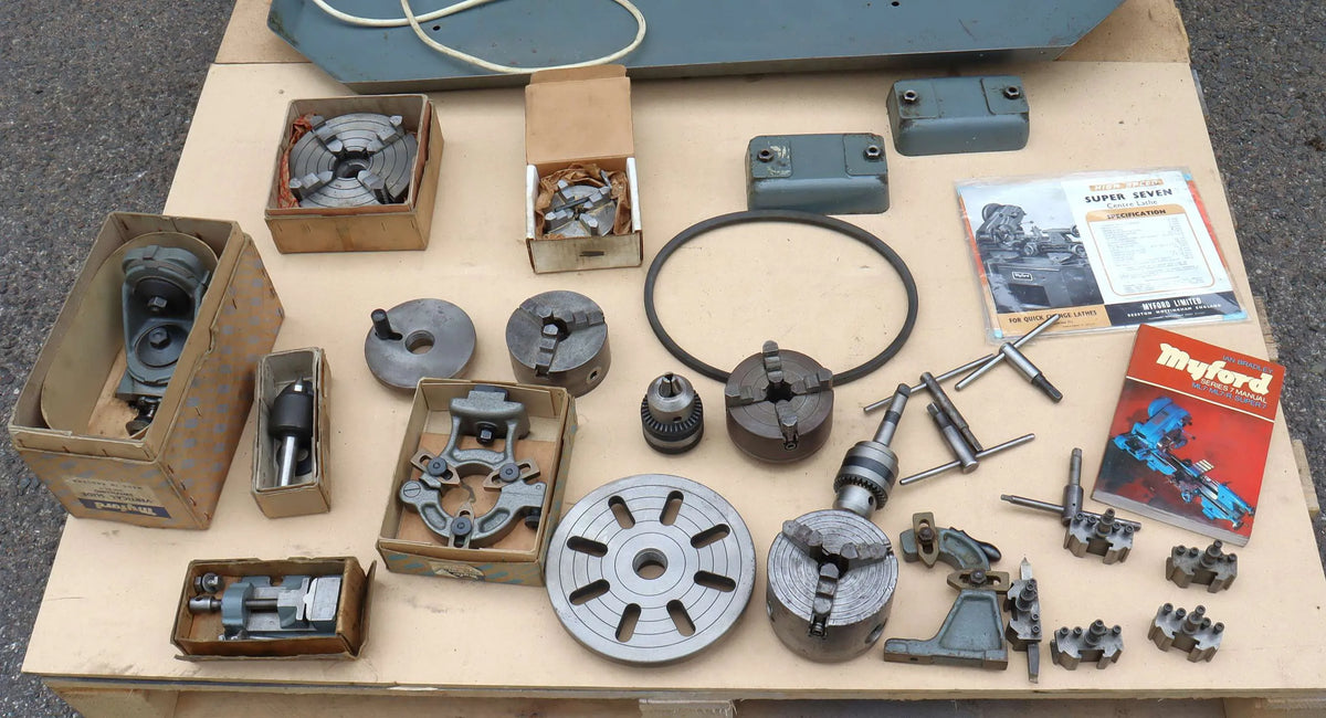 Myford Super 7B lathe with tooling