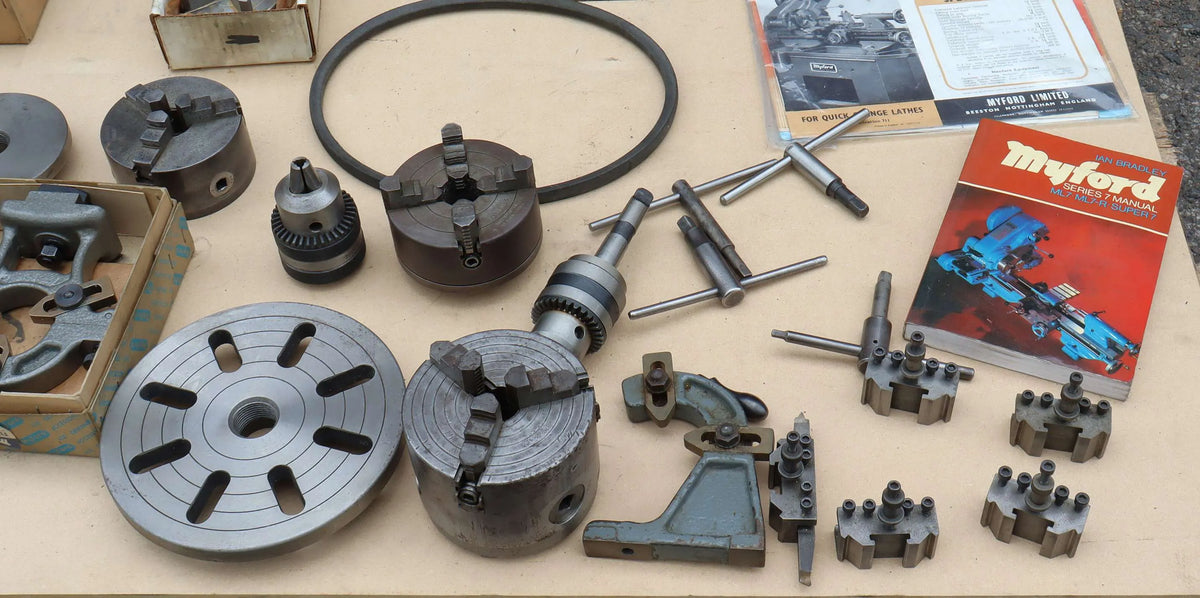 Myford Super 7B lathe with tooling