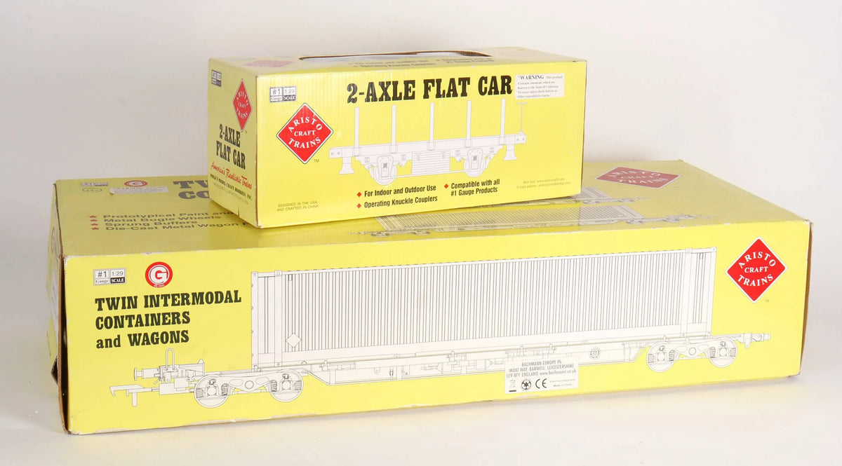 Pair of Gauge 1 Aristocraft container wagons and flat car