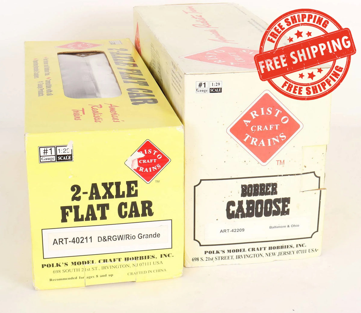 Pair of gauge 1 Aristocraft flat cars & caboose