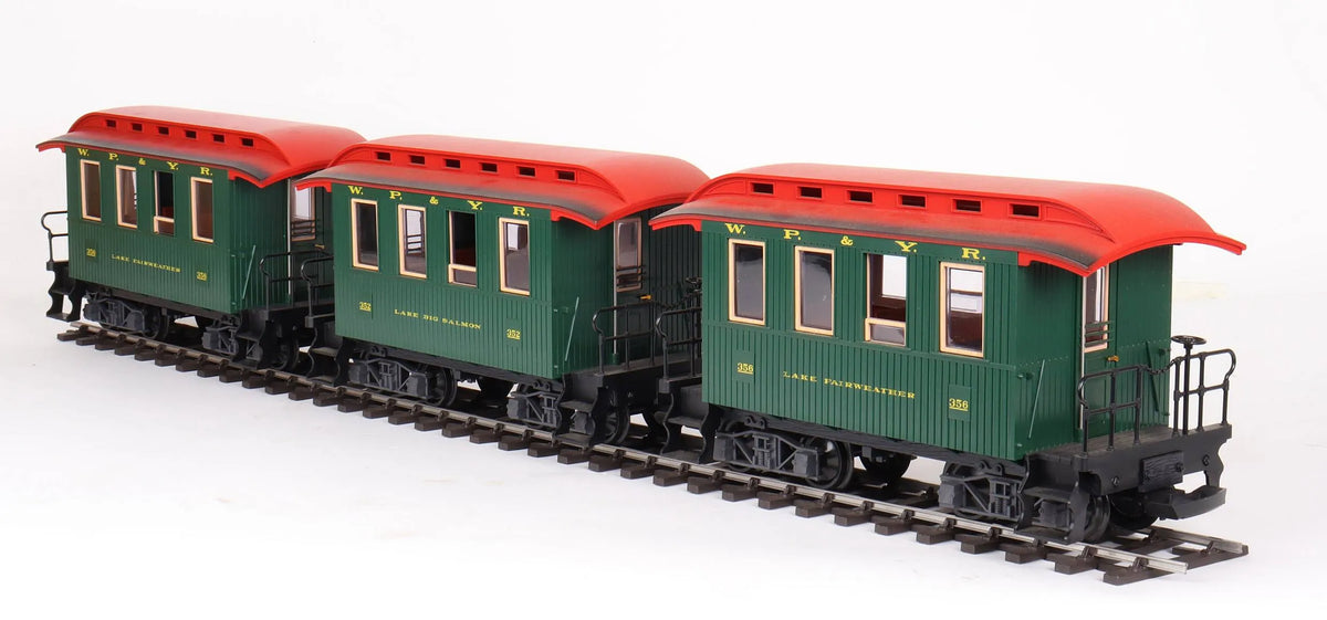 Rake of three gauge 1 WP&YR coaches