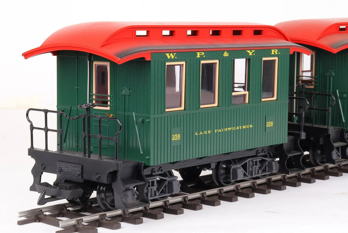 Rake of three gauge 1 WP&YR coaches