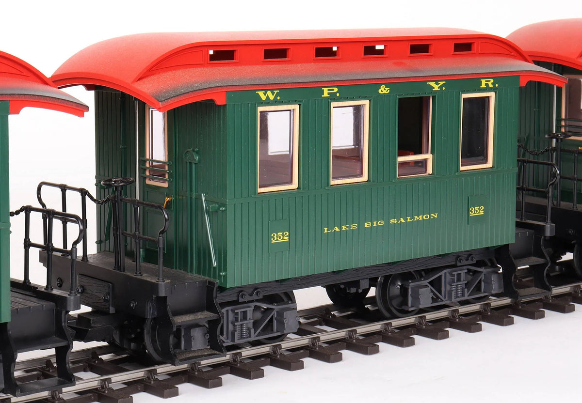 Rake of three gauge 1 WP&YR coaches