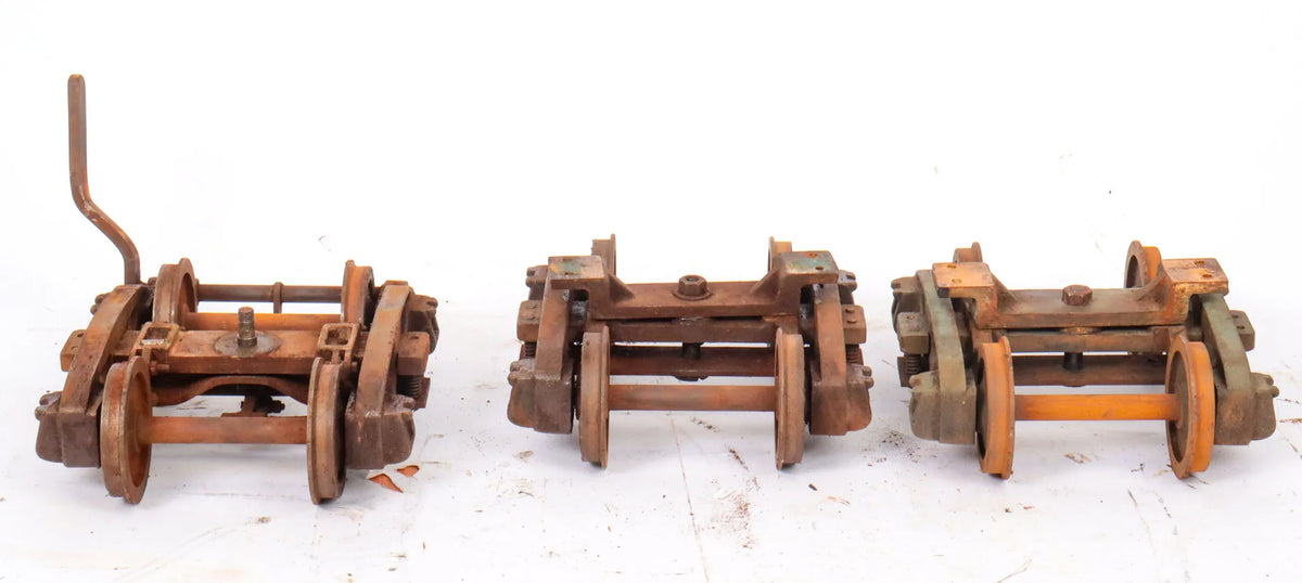Three 3 1/2 inch gauge bogies