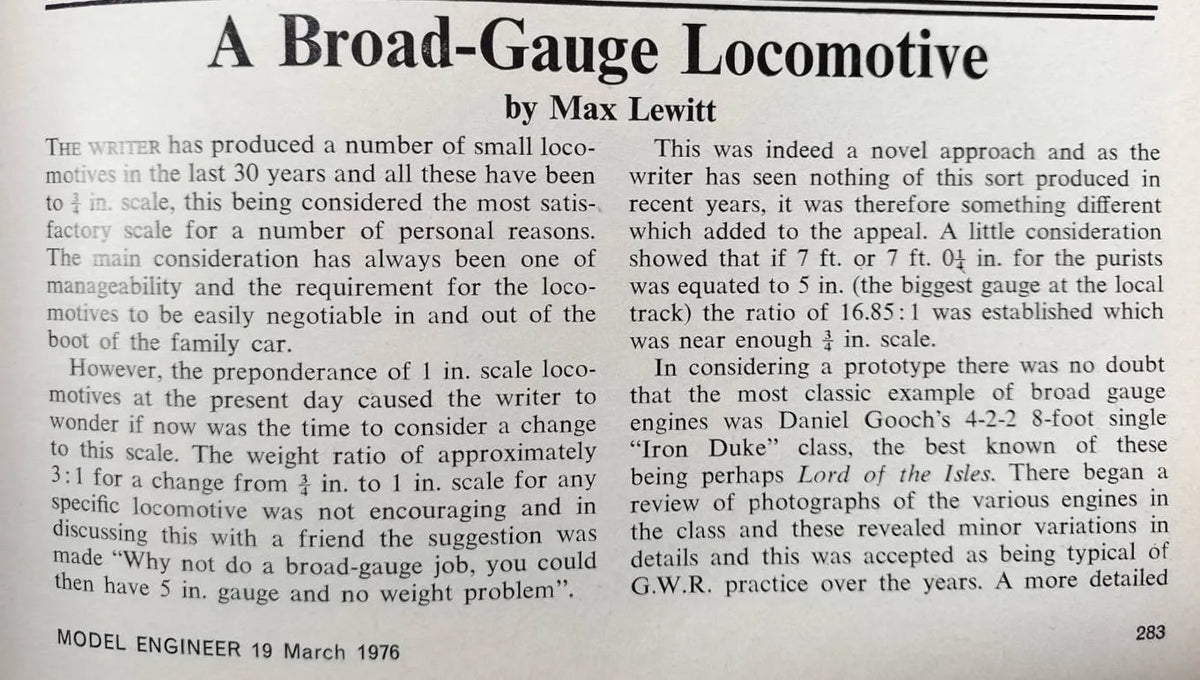 5 inch broad gauge GWR 4-2-2 ''Iron Duke''