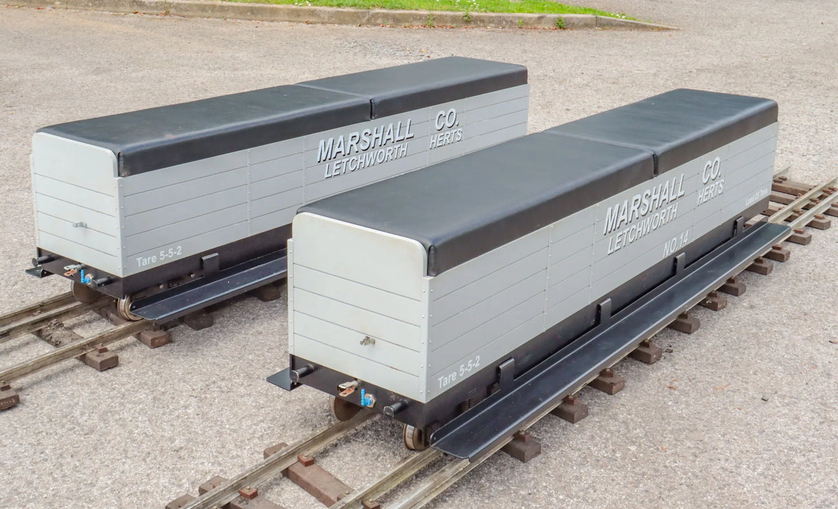 Pair 7 1/4 inch narrow gauge bogie wagons