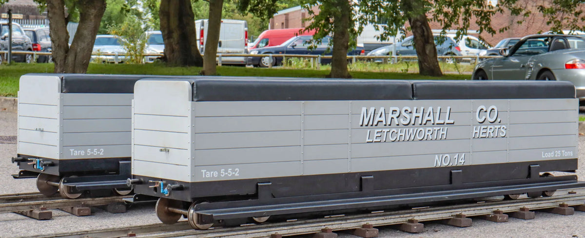 Pair 7 1/4 inch narrow gauge bogie wagons
