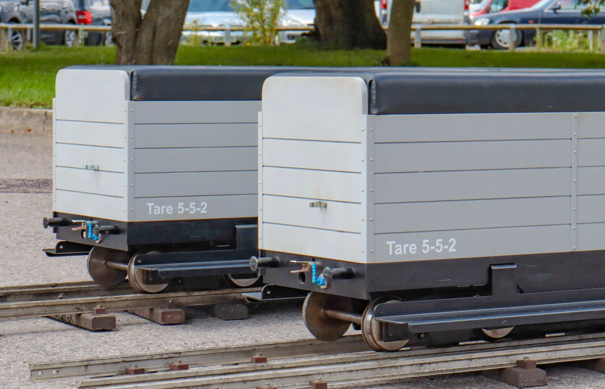 Pair 7 1/4 inch narrow gauge bogie wagons