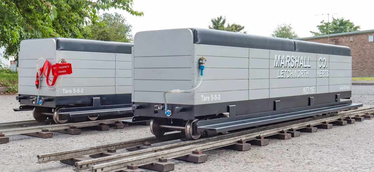 Pair 7 1/4 inch narrow gauge bogie wagons