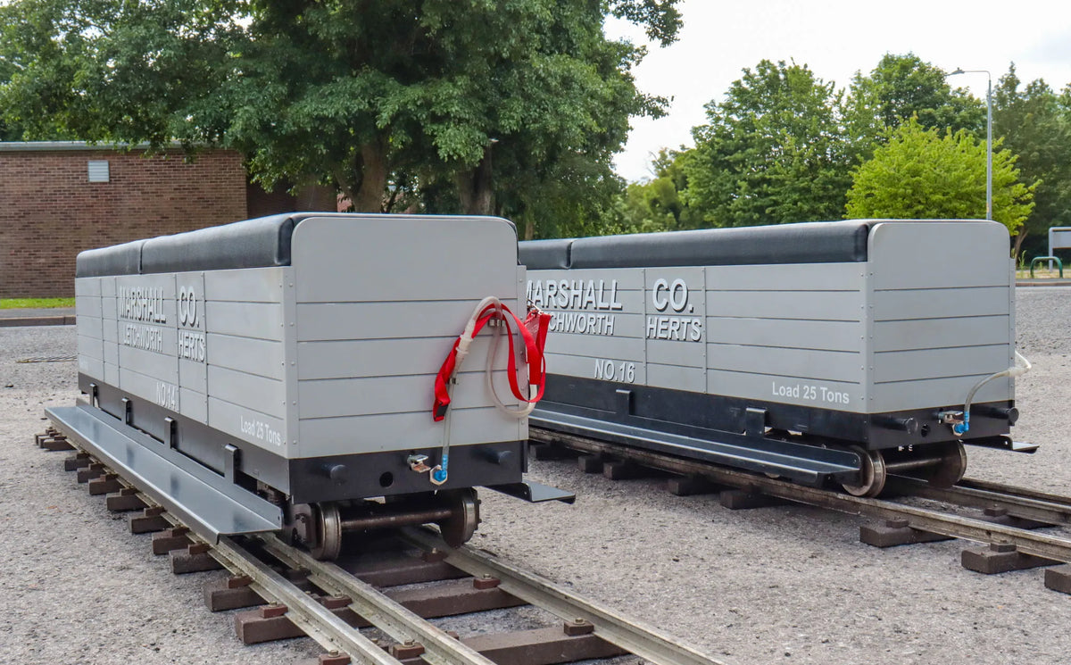 Pair 7 1/4 inch narrow gauge bogie wagons
