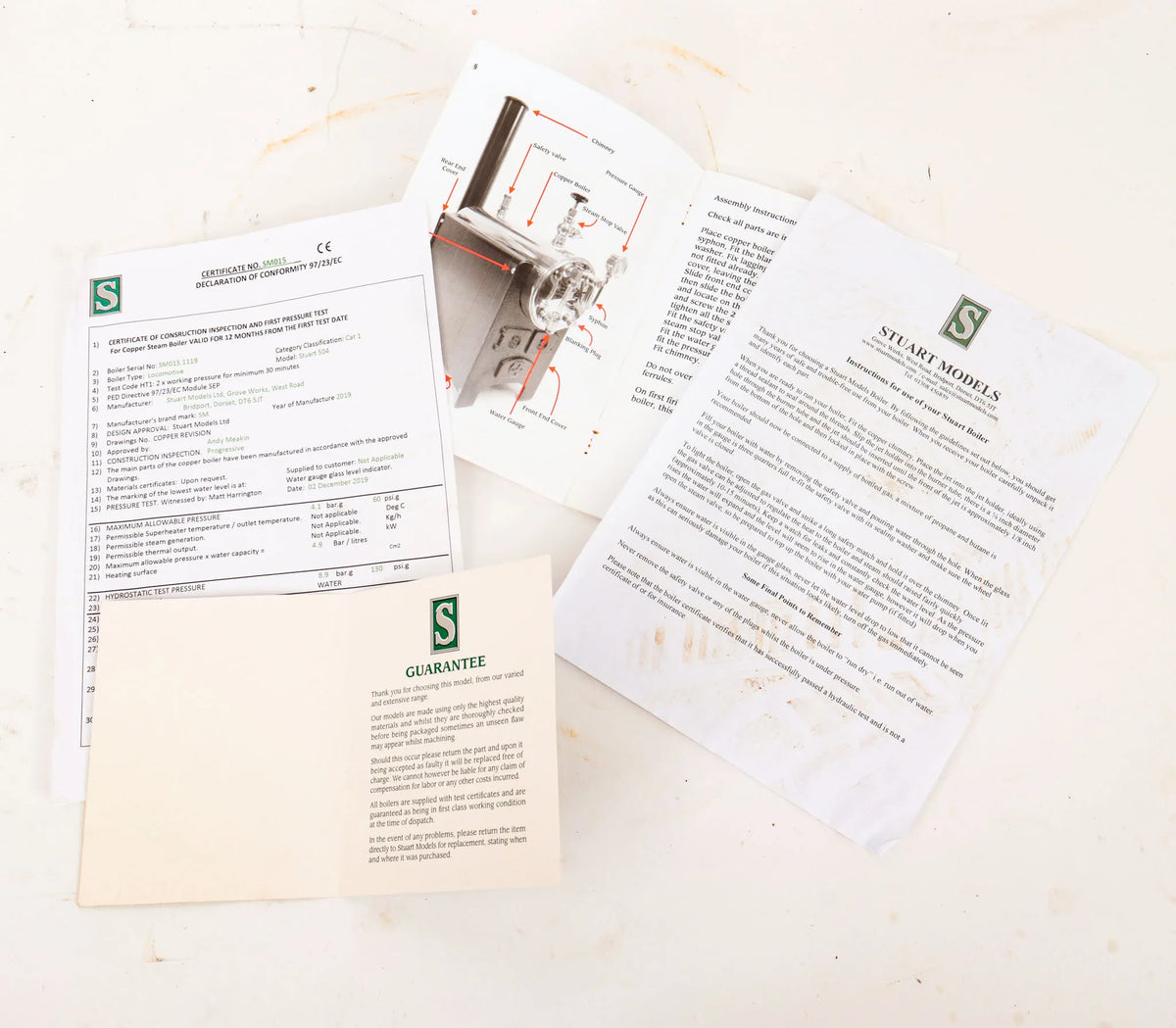 New Stuart 504 boiler with manufacturer's documentation