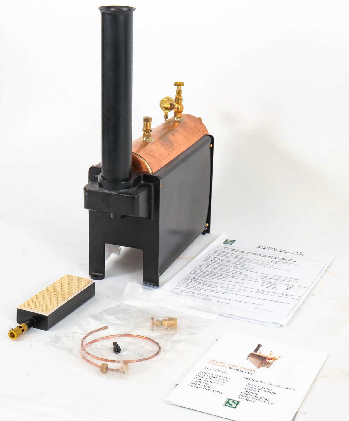 New Stuart 504 boiler with manufacturer's documentation