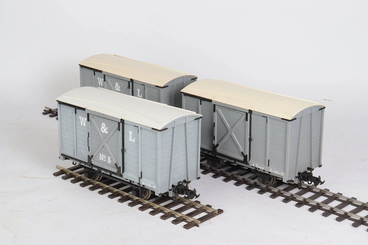 Three 45mm gauge Accucraft Welshpool & Llanfair goods vans