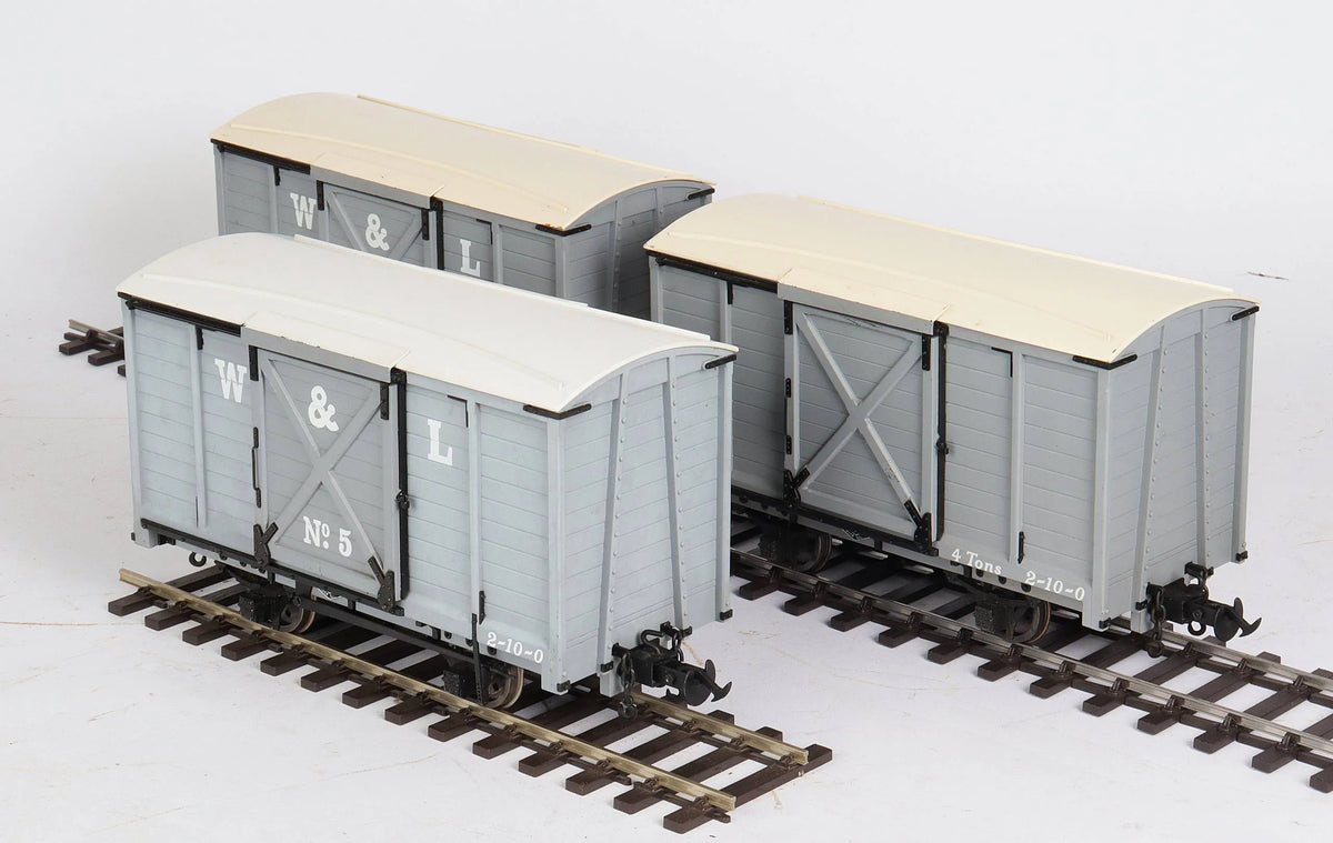 Three 45mm gauge Accucraft Welshpool & Llanfair goods vans