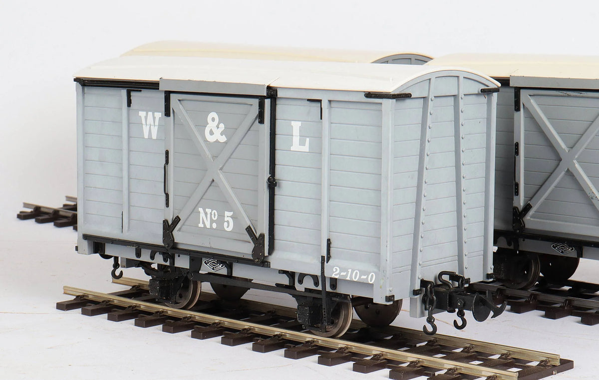 Three 45mm gauge Accucraft Welshpool & Llanfair goods vans