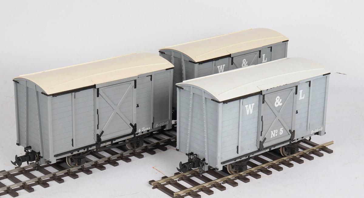 Three 45mm gauge Accucraft Welshpool & Llanfair goods vans