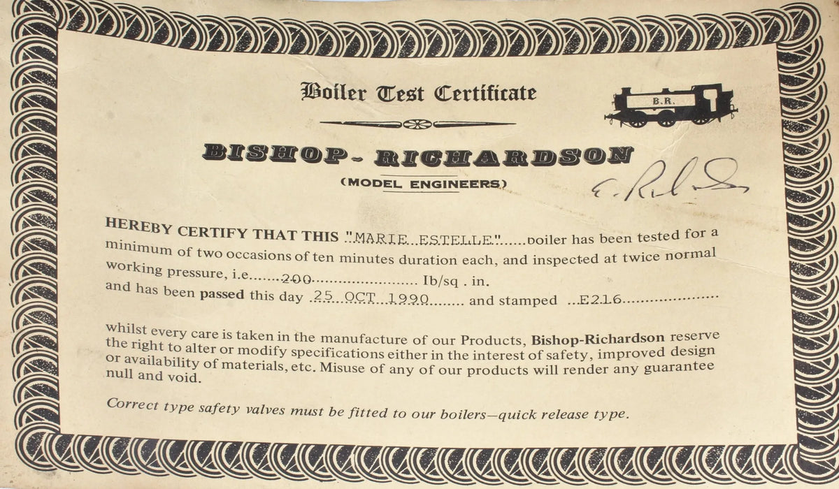 7 1/4 inch gauge "Marie Estelle" 0-4-0 with commercial boiler