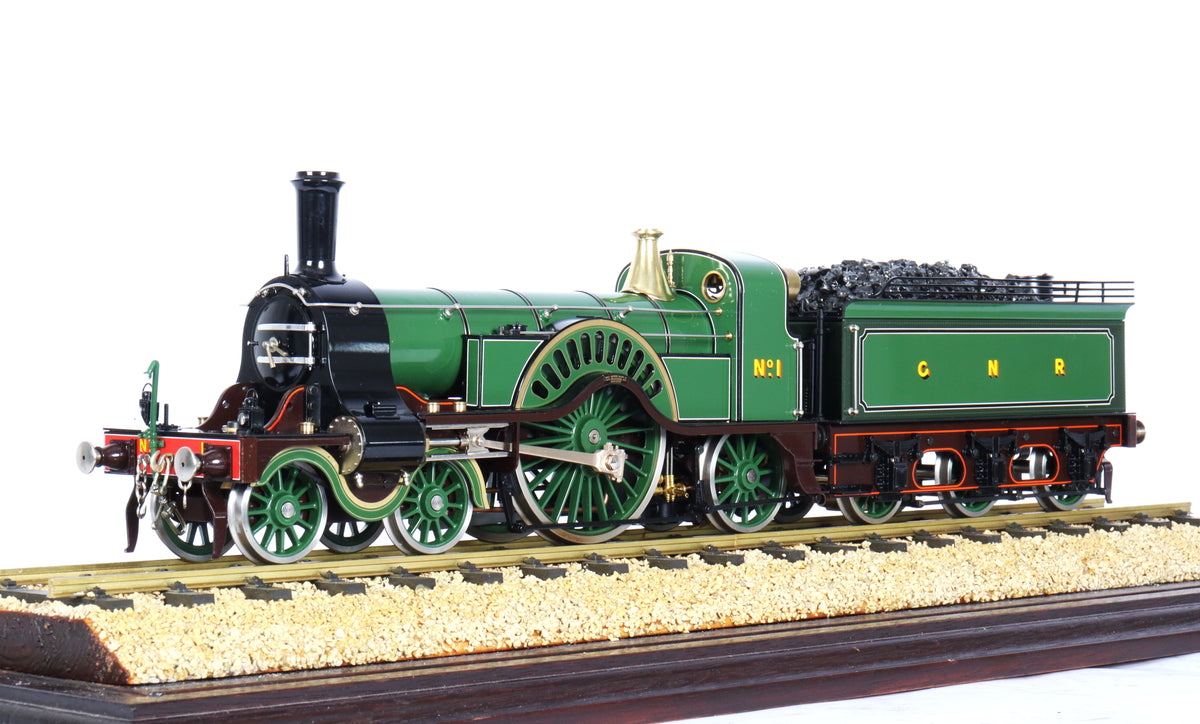 45mm gauge Aster GNR Stirling 8 foot Single with glazed display case