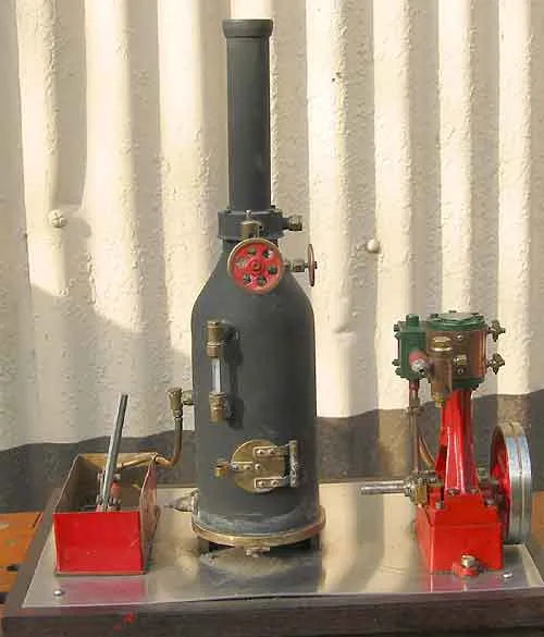 Stuart 10V, coal-fired boiler and hand pump