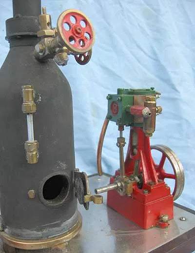 Stuart 10V, coal-fired boiler and hand pump