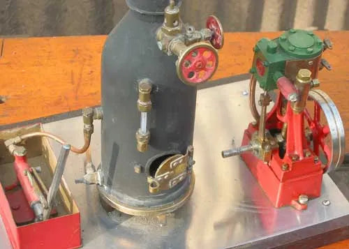 Stuart 10V, coal-fired boiler and hand pump