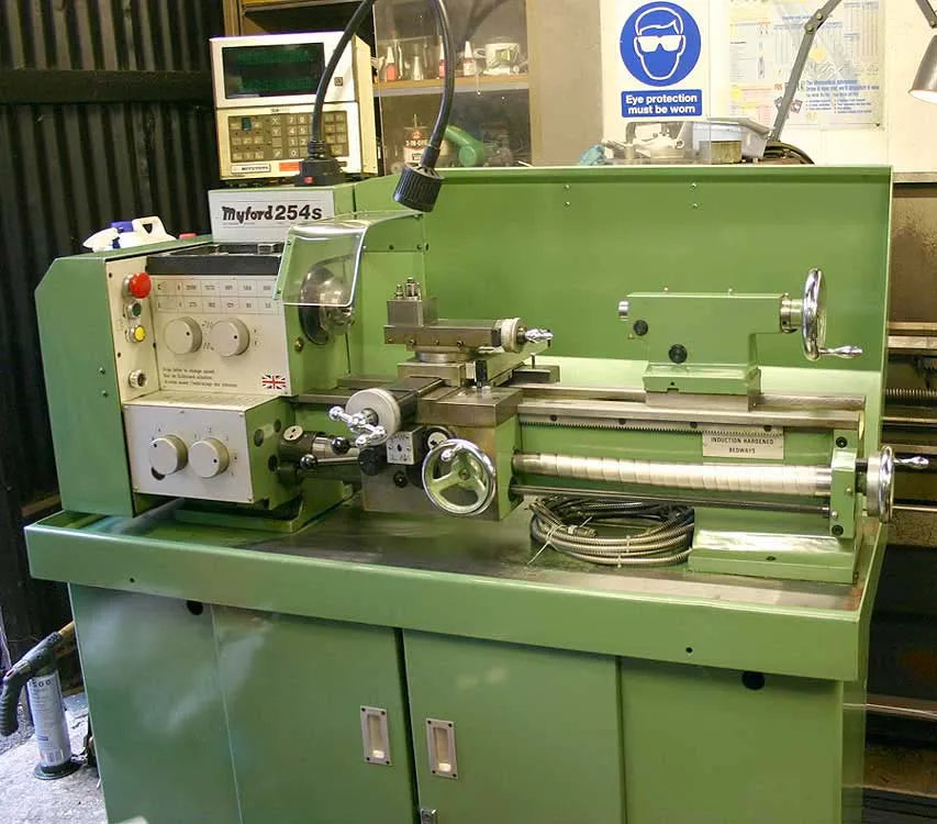 Myford 254s lathe with coolant pump, lo-vo light, DRO