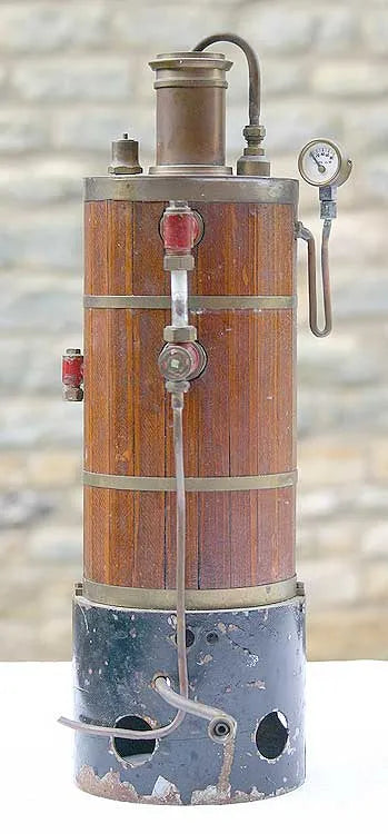 Vertical centre flue boiler, wood lagged with fittings