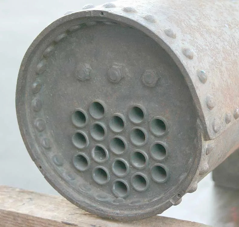 Rivetted locomotive boiler, expanded brass tubes