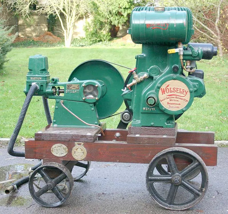Wolseley 1 1/2 hp hopper cooled engine with Stuart pump