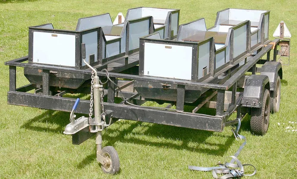 Pair 7 1/4 inch gauge coaches on trailer