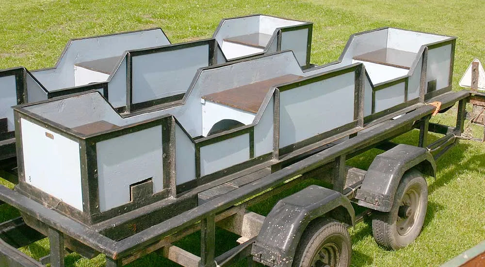 Pair 7 1/4 inch gauge coaches on trailer