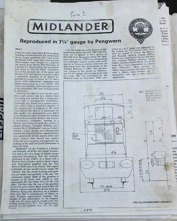 5 inch gauge "Midlander" parts