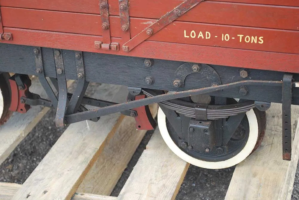 Five 10 1/4 inch gauge wagons and brake van