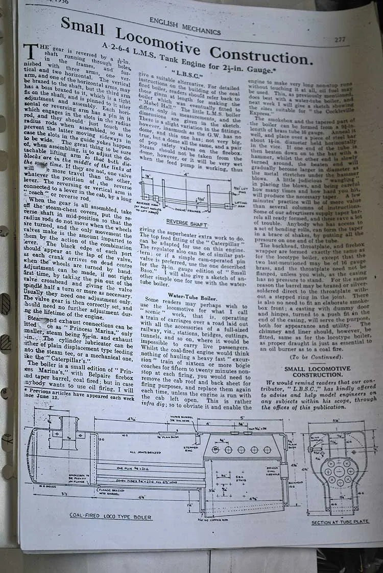 Part-built 2 1/2 inch gauge 3 cylinder LMS tank