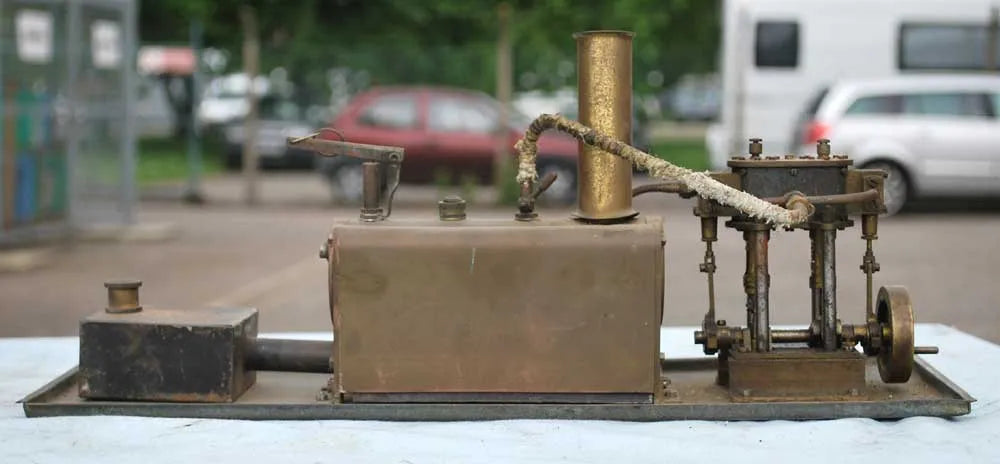Spirit-fired boiler with twin cylinder engine