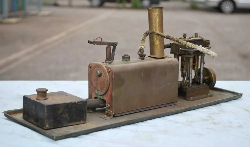 Spirit-fired boiler with twin cylinder engine