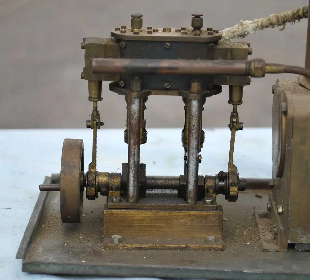 Spirit-fired boiler with twin cylinder engine