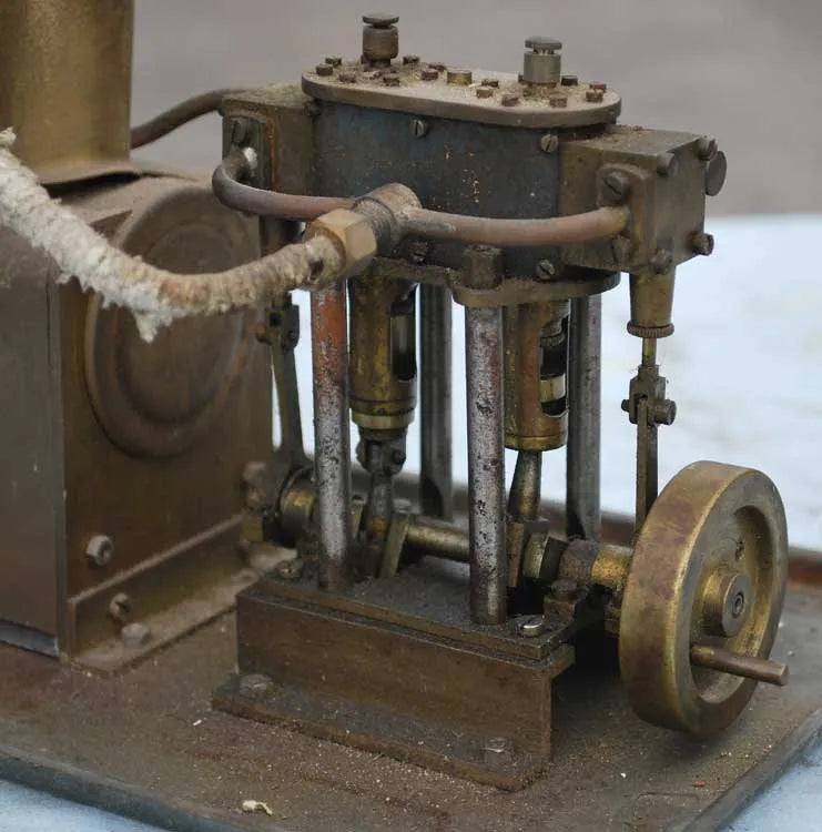 Spirit-fired boiler with twin cylinder engine
