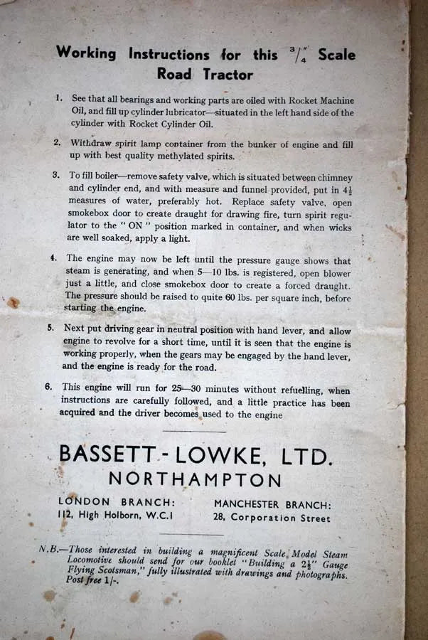 3/4 inch scale Bassett Lowke traction engine