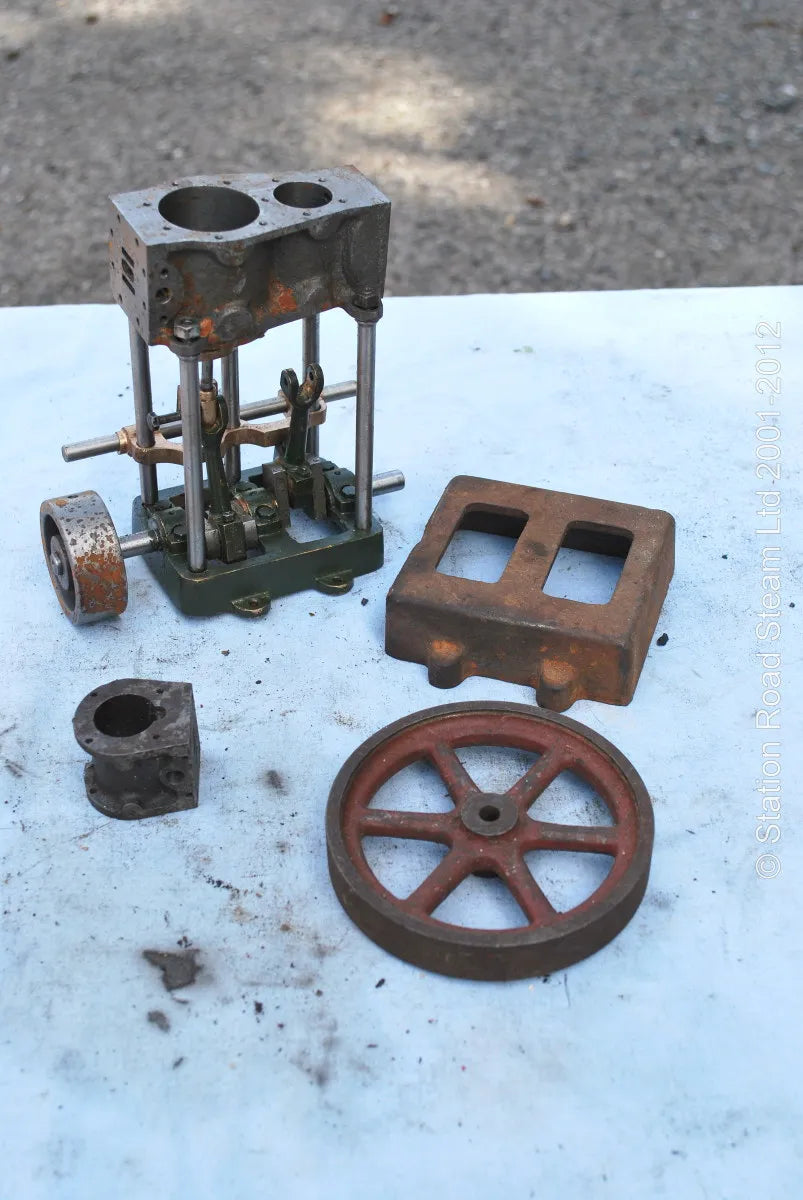 Part-built Stuart twin launch engine